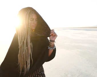 Black Maiden Cape, Hood, Hooded Poncho, Poncho, Hoodie, Warm Polar Fleece, Hooded Top, Hooded Jacket, Hooded Coat