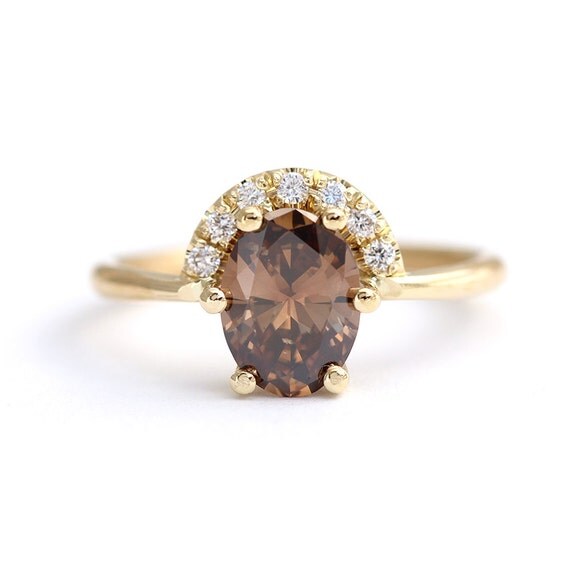 Oval Chocolate Brown Diamond Engagement Ring with Pave by artemer