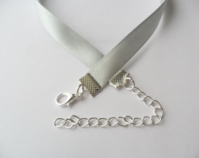 Silver gray satin choker necklace 3/8"inch wide, pick your neck size.