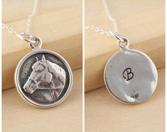 Personalized Horse Necklace Horse Jewelry Horse Lovers Necklace Reversible Horse Head Pendant Equestrian Rodeo Jewelry Gymkhana Cowgirl