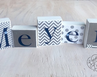Boy's Name Blocks - Baby Boy Blocks, Nursery Room Decor - Wood Letter Blocks - Baby Boy Gift - Baby Shower Decor - Navy and Gray Nursery