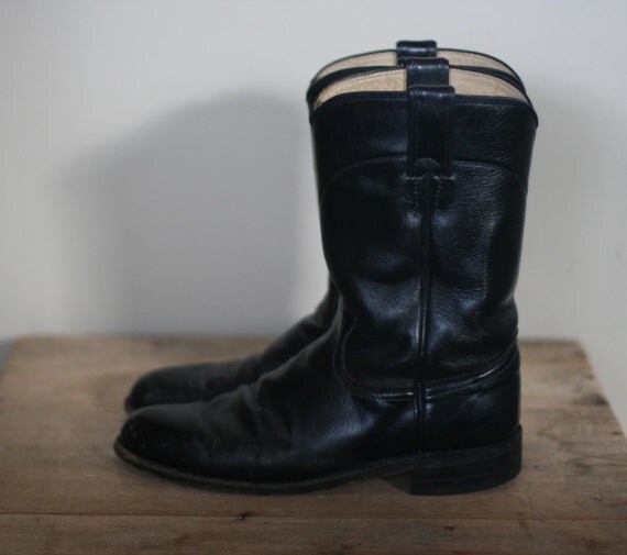 vintage black leather justin roper boots mens size 8B
