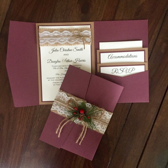 Rustic Christmas Wedding Invitations 2