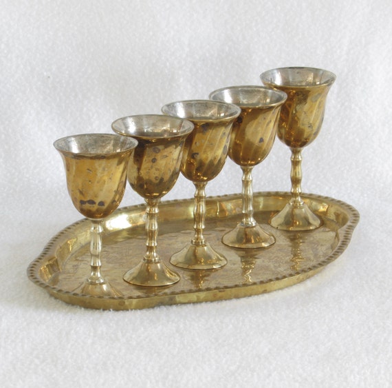 Brass Goblets and Serving Tray
