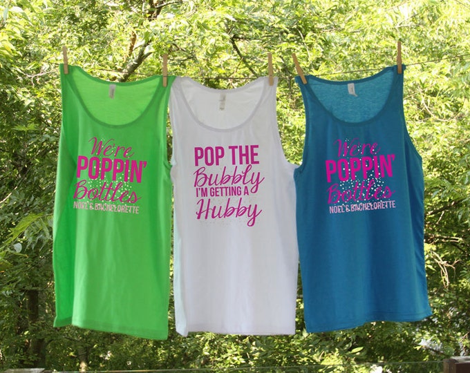 Pop The Bubbly Beach Tank Sets - Group Bachelorette Personalized with location and date