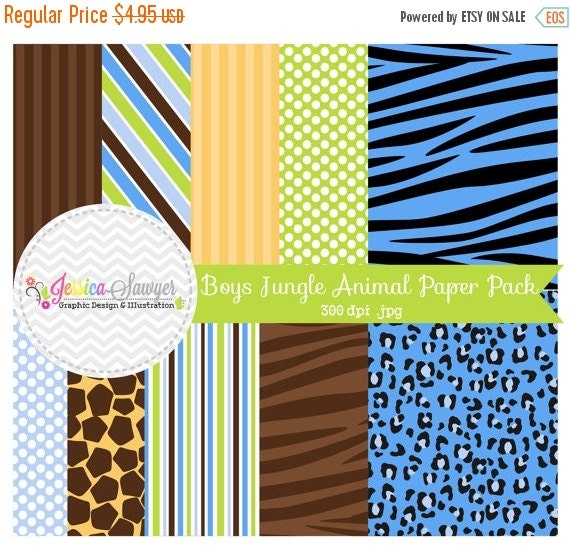 80% OFF - INSTANT DOWNLOAD, boys jungle animal digital papers, safari digital backgrounds, cards, scrapbooking, invites Il_570xn