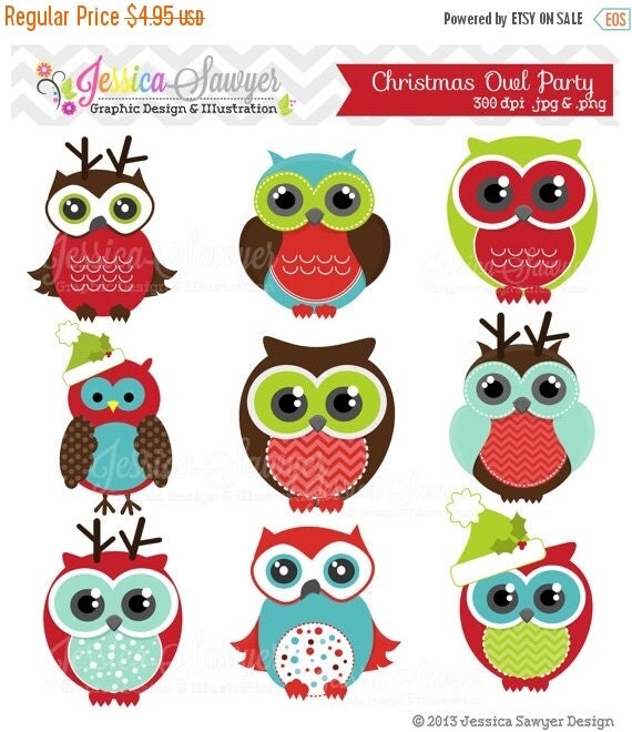 80% OFF - INSTANT DOWNLOAD, Christmas owl clipart for personal and commercial use Il_570xn