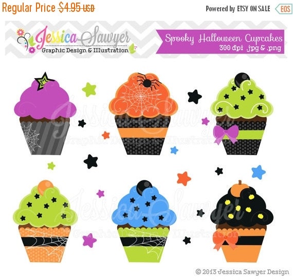 80% OFF - INSTANT DOWNLOAD, cute halloween cupcake clipart, orange and black clip art, halloween party printable, for invitations, cupcake t Il_570xn