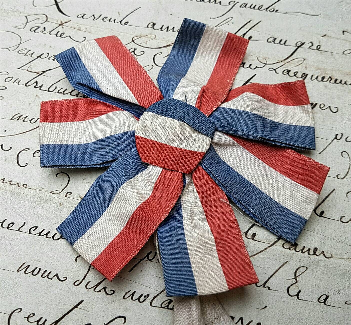 Antique French Tricolour Ribbon Rosette Republique Francais