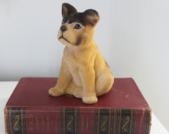 Flocked DOG Piggy BANK Felted German Shepherd Puppy Bank Hipster collectible VINTAGE Coin bank Puppy Kitsch Animal