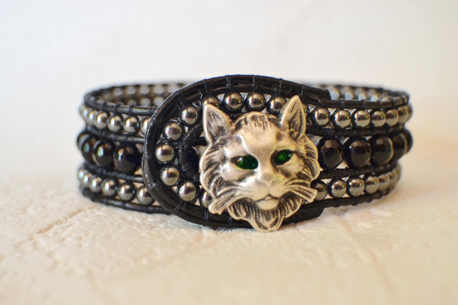 Cat Bracelet Cat Jewelry Leather Cat Bracelet by ArKaysCreations