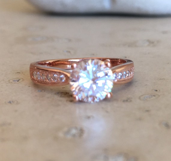 Rose Gold Engagement Ring Cubic Zirconia Promise Ring by Belesas