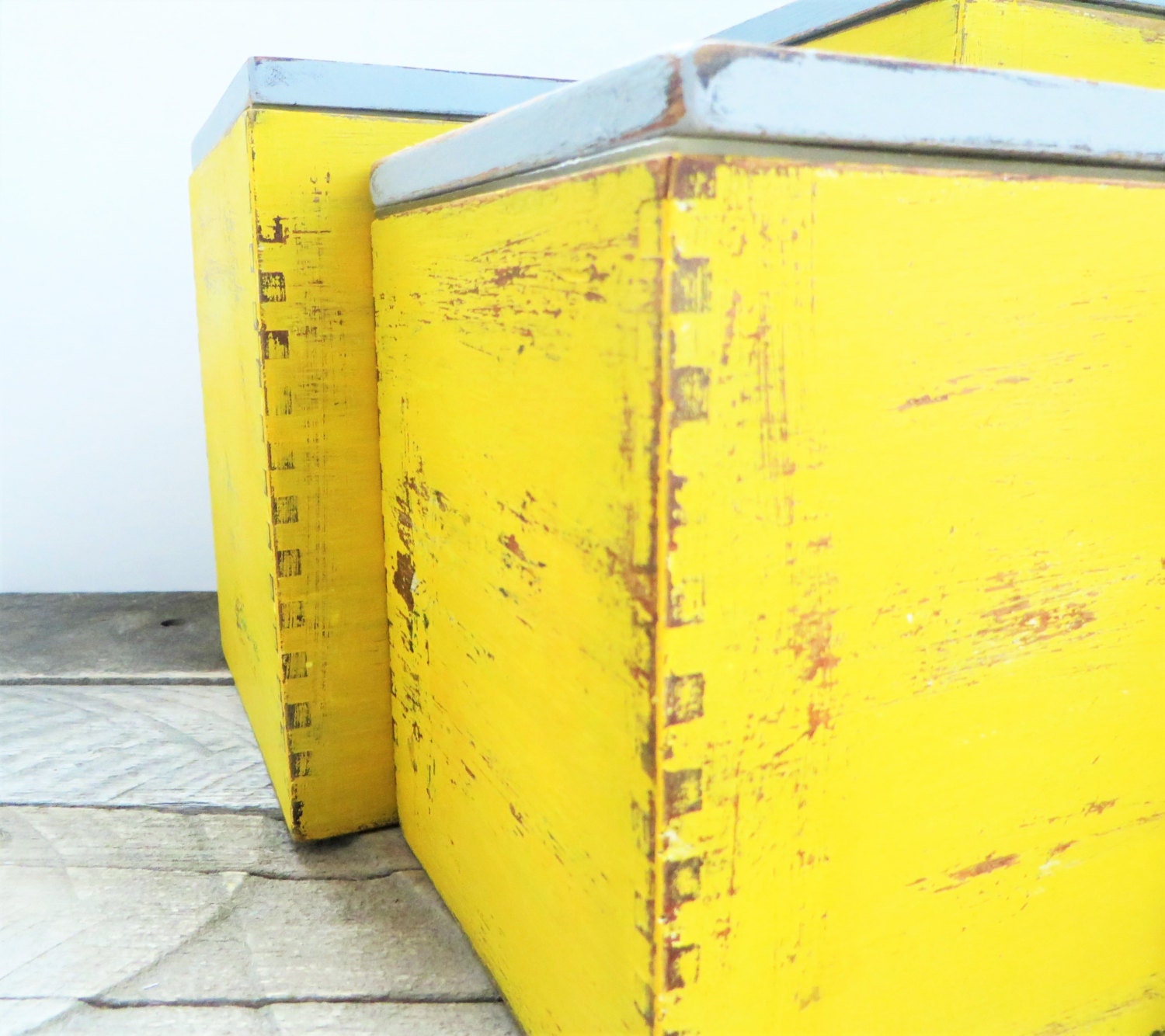 Storage Boxes Mustard Yellow Grey Modern Farmhouse Kitchen