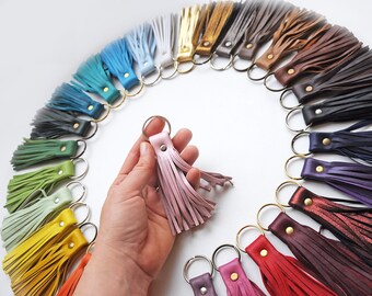 Leather Tassel Keychain, Many colors, Leather key fob