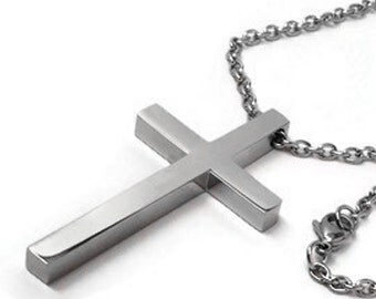 Simple Large Cross Necklace for Men, Stainless Steel Jewelry, Religious Pendant, Confirmation Gift