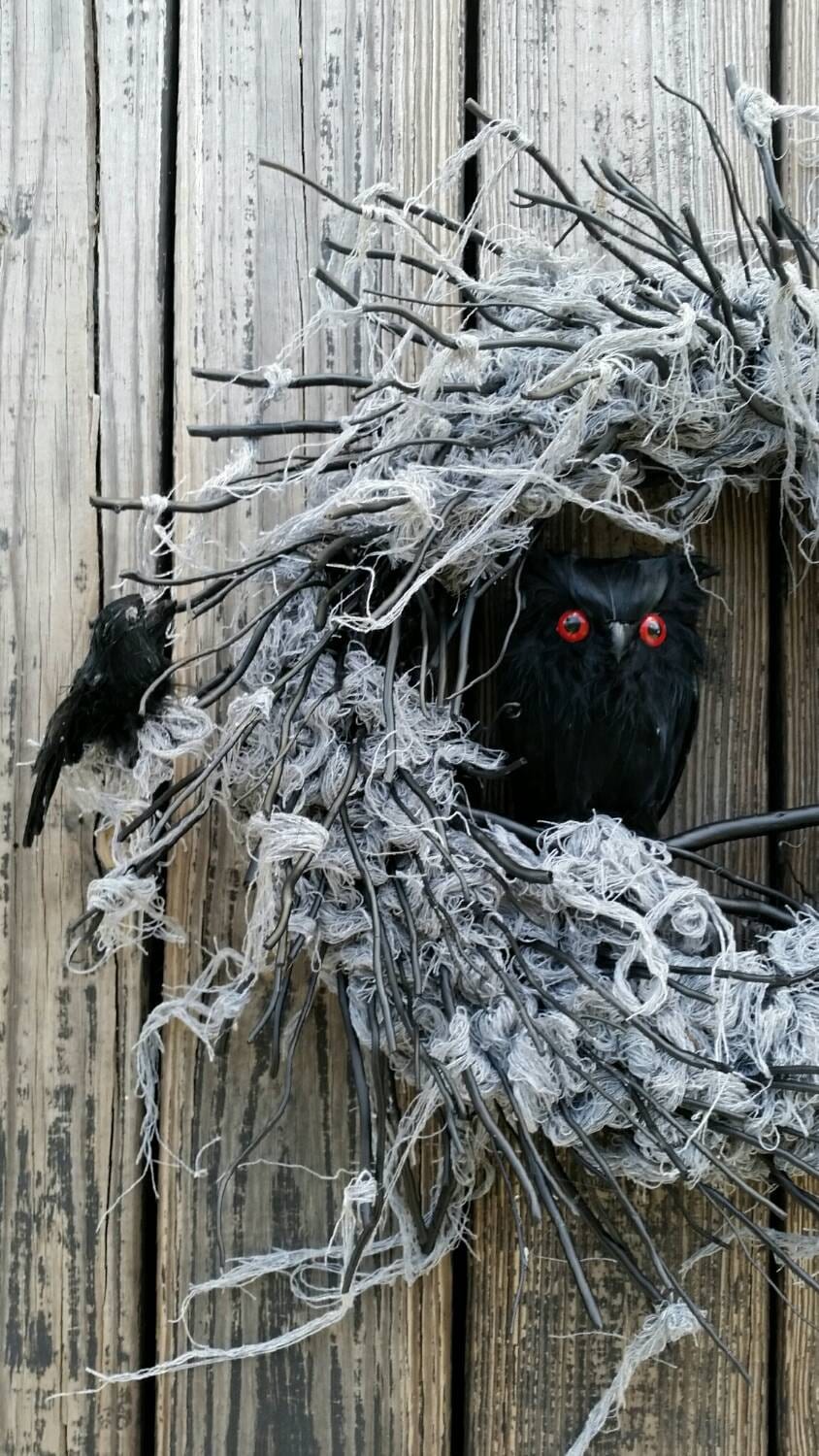 Halloween Wreath Gossamer Black Twig Wreath