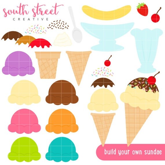 Ice Cream Maker, Build Your Sundae, Cute Clipart, Personal & Small Commercial Use, Vector Clip Art, Instant Download, png, jpeg, eps Il_570xn