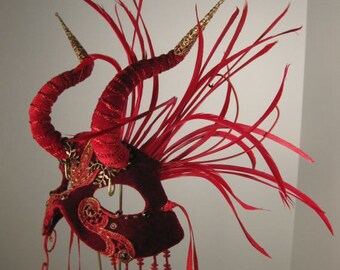 Masquerade Mask Red//Red Demoness Masquerade Mask//masquerade ball mask//halloween masquerade mask//mardi gras masquerade mask//masquerade