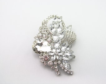 Silver Rhinestone Brooch/ Rhinestone Brooch Component / Brooch Bouquet / RBR-63 Silver