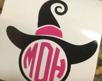 Monogrammed Witches Hat Decal - Halloween Monogram Sticker - Witch Hat Monogram - Personalized Halloween Sticker - Trick or Treat Bag Decal