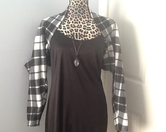 Black and White Plaid Fleece Shrug
