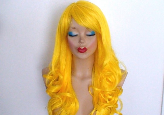 Yellow wig. Curly yellow wig. Cosplay wig. Yellow Cosplay wig.