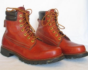 Rust Red Leather HERMAN SURVIVORS Steel Toe Work Boot Men's size 9 N Motorcycle Boots Punk Rocker Boots excellent vintage condition.