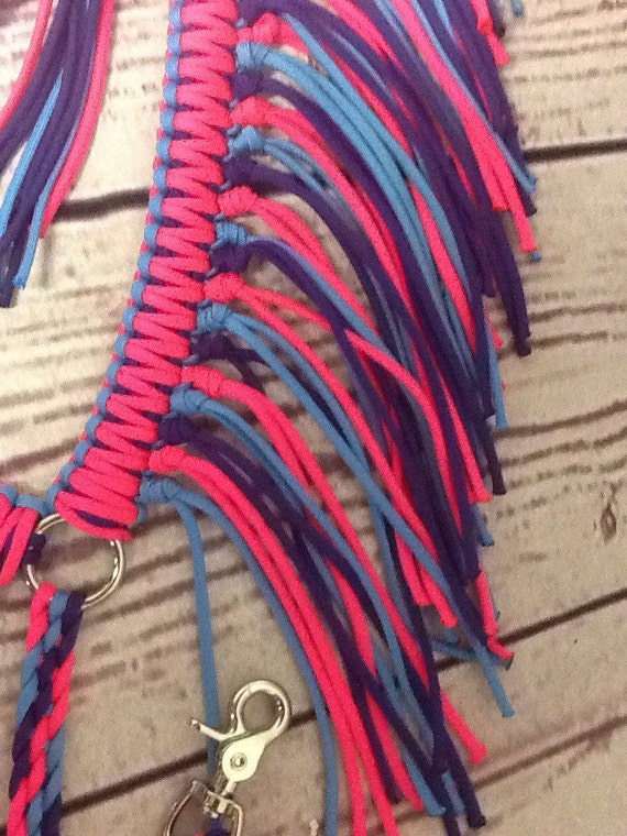 Fringe breast collar horse paracord horse tack hot pink acid