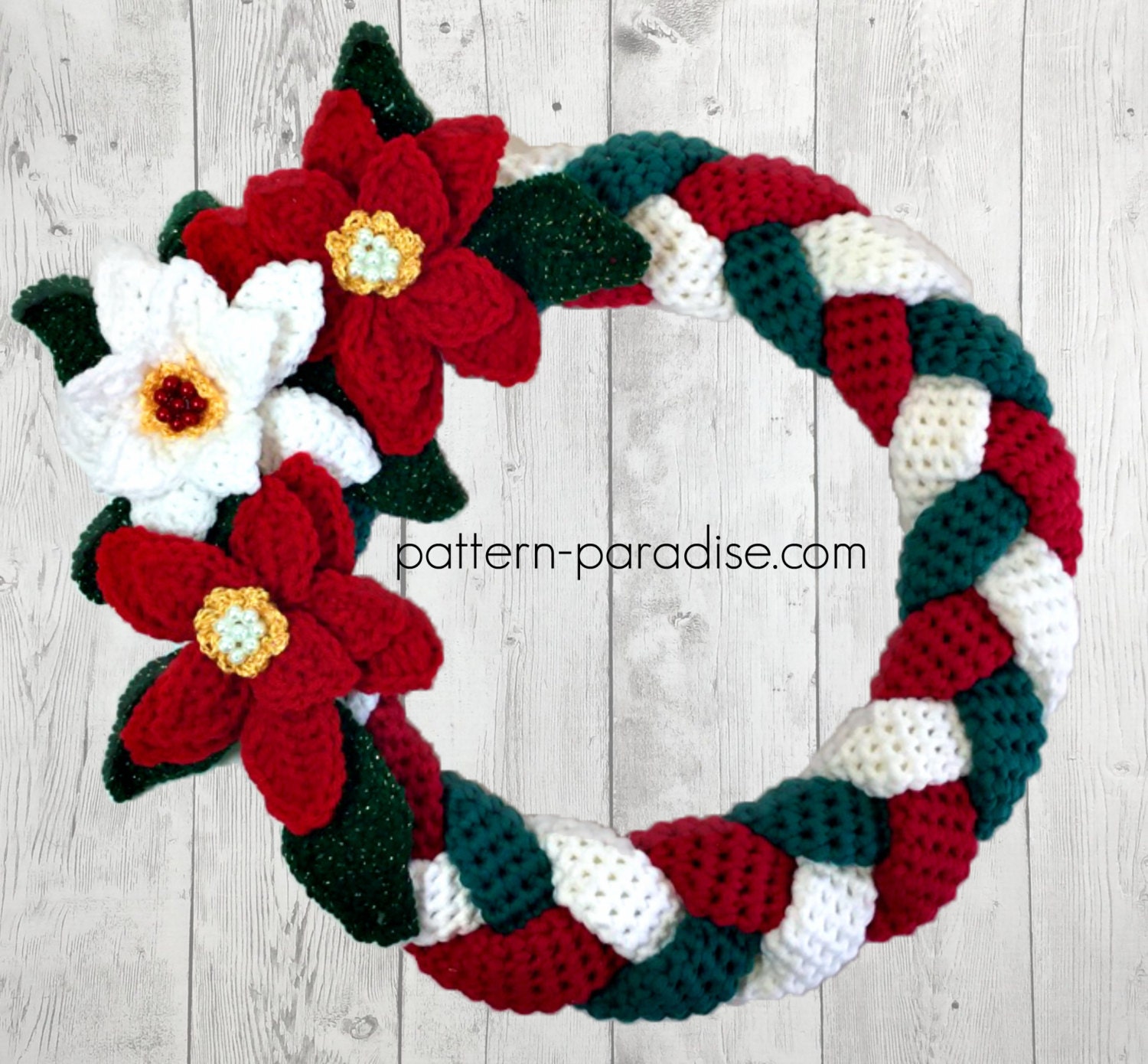 Crochet Pattern for Christmas Wreath Braided Wall Hanging