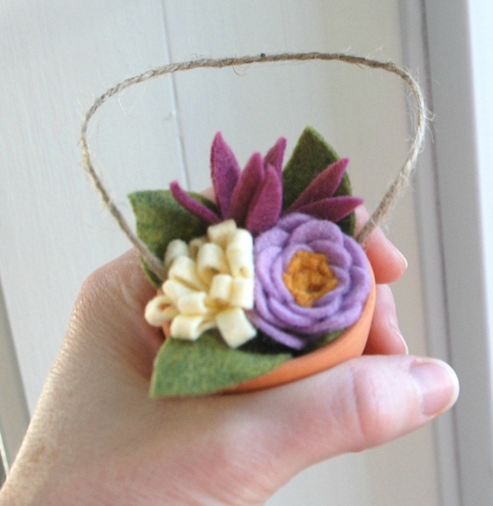 Felt Flower Bouquet Ornament Tiny Clay Pot of Felt Flowers