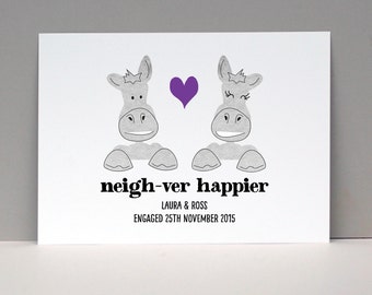 Neighver Happier Horse Love Card or Print / Husband Gift Anniversary / HORSE Couple Personalized Art / horse lover gift / Love Art
