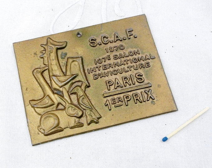 Vintage French Metal Plaque from the Paris Competition for Poultry Breeding 1st Prize, Wall Hanging, Retro Sign, Chicken Variety, Farmyard