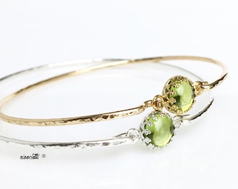 Genuine Peridot Bracelet / Sterling Silver or 14k Gold Fill Peridot Bangle / August Birthstone Gift for Her / Mothers Jewelry Push Gift