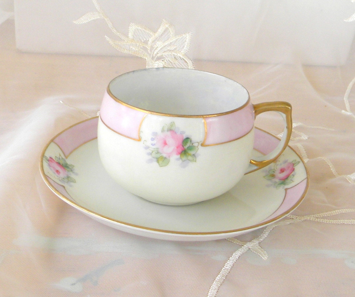 Meito China Pink Rose Tea Cup and Saucer Hand Painted Made