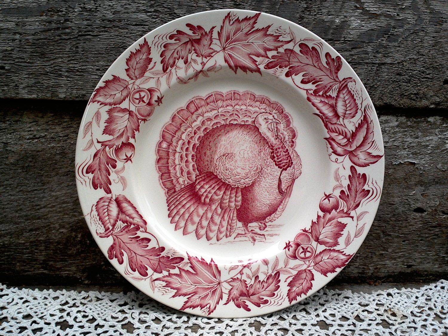 Early BLACK FRIDAY SALE Turkey Plate, Red and White, Dinner Plate