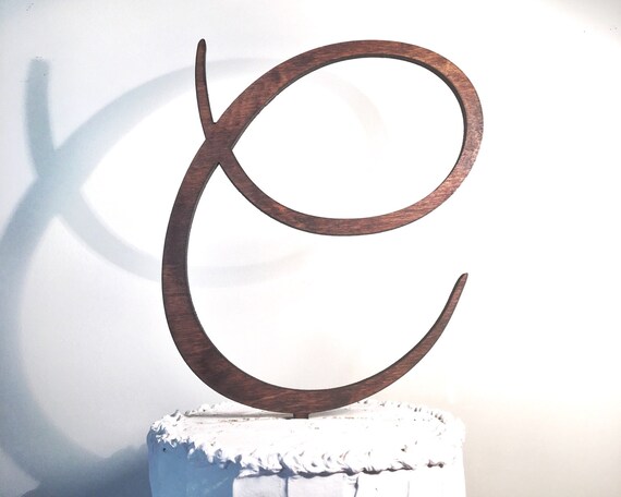 Wooden Wedding Cake Topper: Letter C Monogram Cake Topper