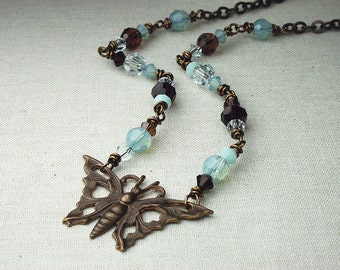 Vintaj, vintaj jewelry, vintaj necklace, vintage, vintage jewelry, vintage necklace, butterfly necklace, swarovski crystal, one of a kind