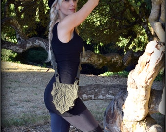 Leaf Utility Belt Pouch ~ Legend of Zelda Cosplay ~ Leaf Purse Belt Bag ~ Renaissance Festival Larp SCA ~ Vegan green purple black brown