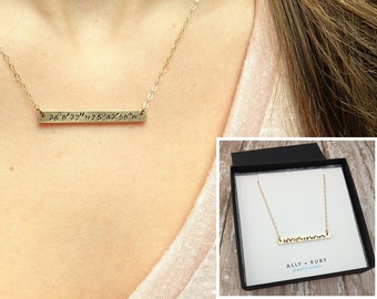 Custom Coordinates Necklace, Latitude Longitude Necklace, GPS Coordinates Necklace, Coordinates Bar Necklace, Sterling Silver, 14K Gold Fill