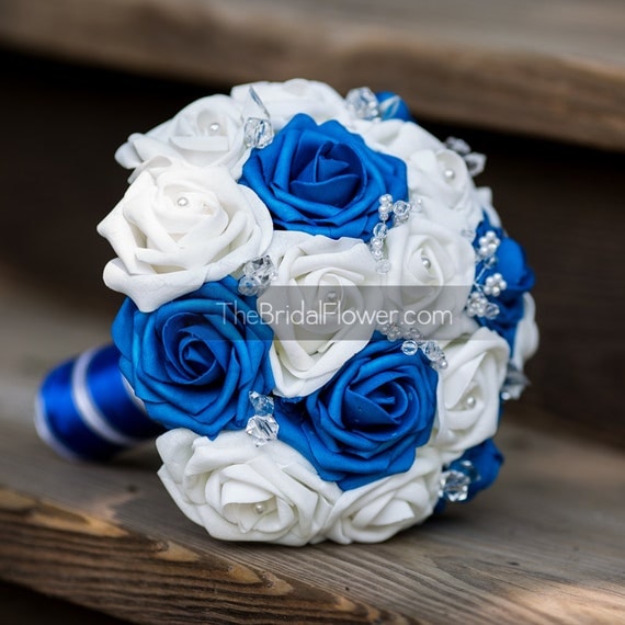 Royal blue wedding bouquet white bridal bouquet by TheBridalFlower