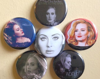 Adele pin back buttons 1.25" set of 6