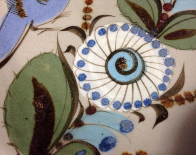 Tonala Ken Edwards Wall Plate Mexican Folk Art Blue Bird and Flower Pottery Plate From Mexico