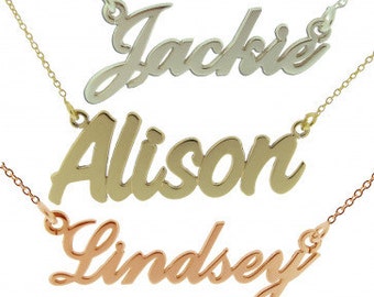 Name Necklace Silver, Rose or Yellow Gold Plated- Personalised ANY NAME Plate - Carrie / Challenge Style -Regular- Unique Gift For Her Women