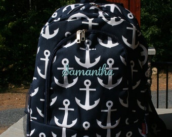 Monogram Backpack Navy Anchor Personalized Bookbag