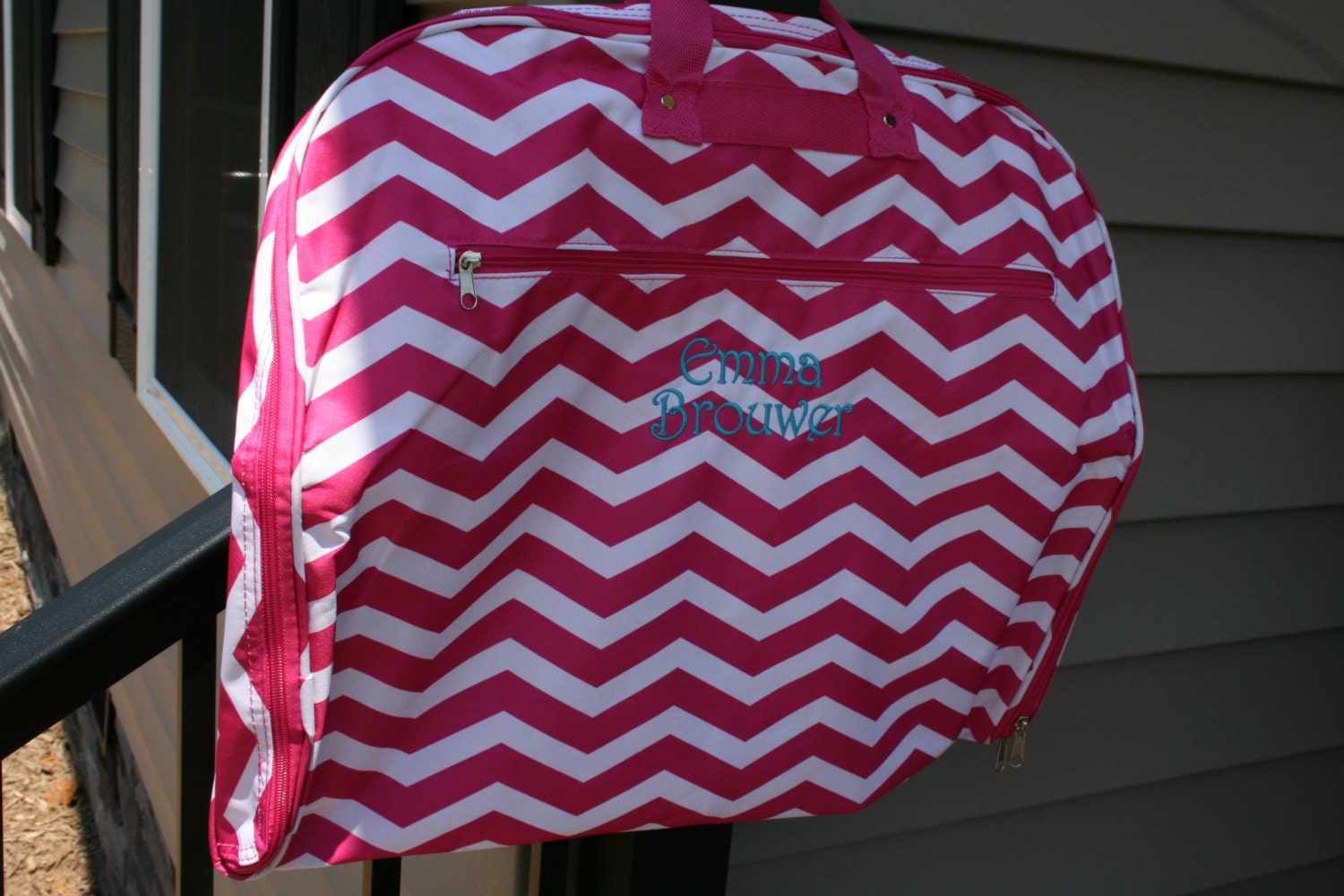 Custom Monogrammed Garment Bag Pink Chevron Personalized Gift