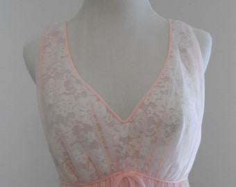 SALE Vintage pink nylon nightgown with lace - Sears, Roebuck, and Co