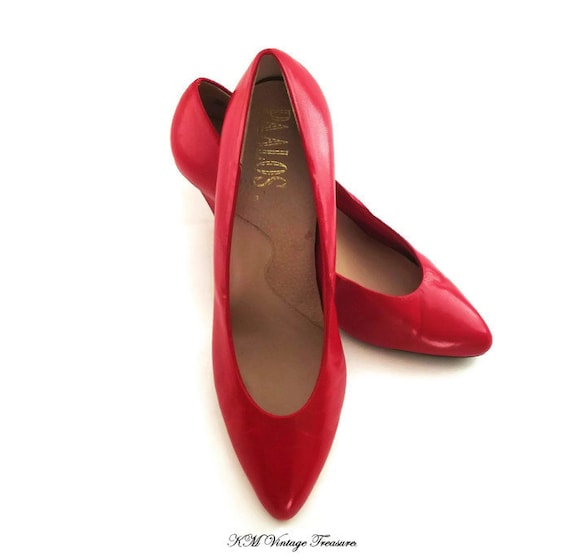 Vintage Lipstick Red Leather High Heels/ Vintage 1980's