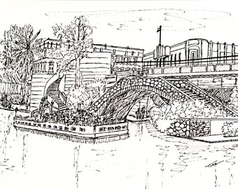 Sketch of the San Antonio Riverwalk with Rio Taxis original