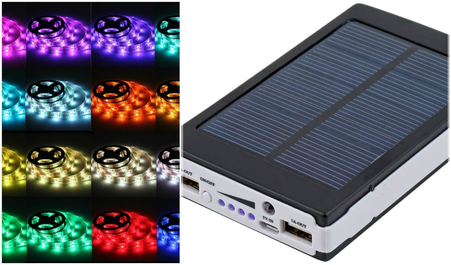 Solar Battery Powered 5050 RGB LED Strip Light Kit USB Power