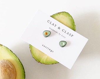 Avocado Earrings - beautiful handmade polymer clay jewellery by Clay & Clasp